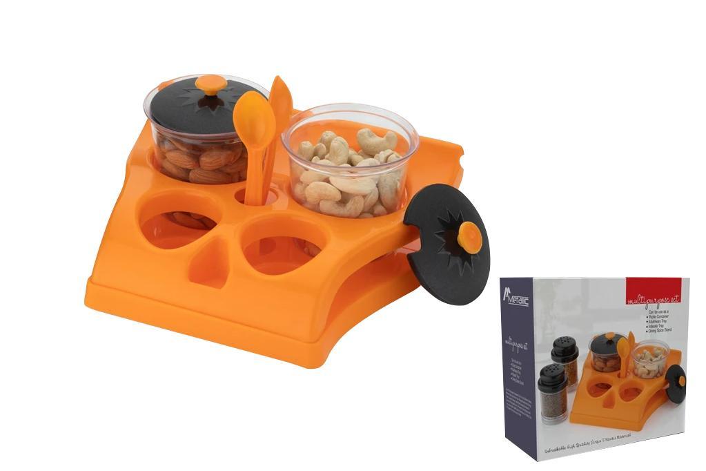 0078 Plastic Aachar Pickle Container/Chutney/Mukhwas Tray/Masala Tray/Dining Spice Stand (Set of 4 Jar, 2 Spoon, 1 Tray,) - SkyShopy 0078 Plastic Aachar Pickle Container/Chutney/Mukhwas Tray/Masala Tray/Dining Spice Stand (Set of 4 Jar, 2 Spoon, 1 Tray,) - SkyShopy